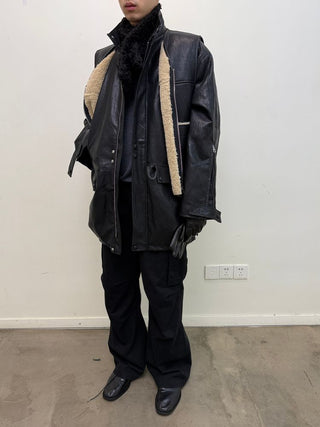 [NeverSeez] Padded PU Leather Trench Coat