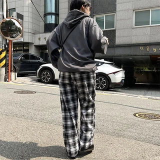 Checked wide easy pants