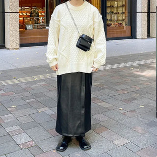 Leather maxi slit skirt