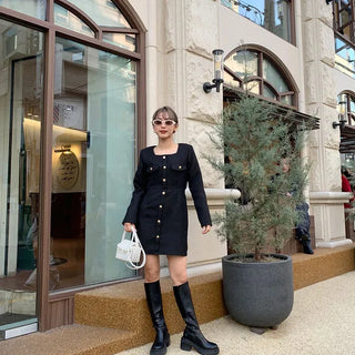 Square neck tweed mini dress