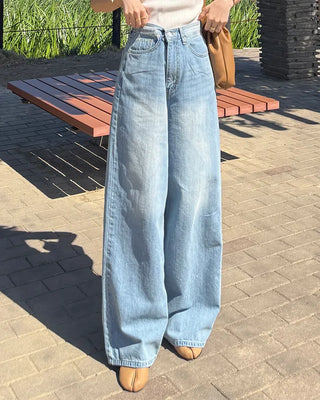 Washed wide denim pants