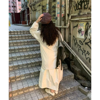 Cotton A-line shirred long skirt