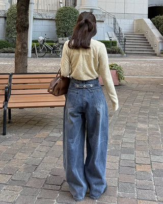 Wide vintage wash denim pants