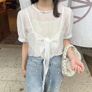 Ribbon layered blouse