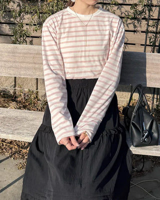 Simple striped round neck long sleeve T-shirt