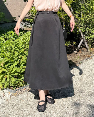 Belted A-line simple long skirt