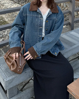 Corduroy Collar Neck Denim Jacket