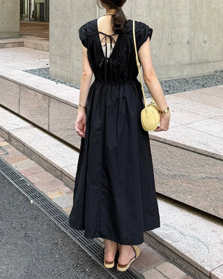 V-neck shirred long dress