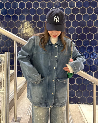 Denim midi zip-up jacket