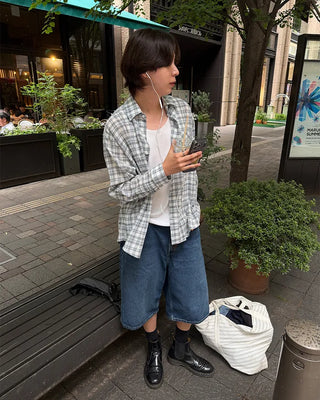Gingham check point long-sleeved shirt