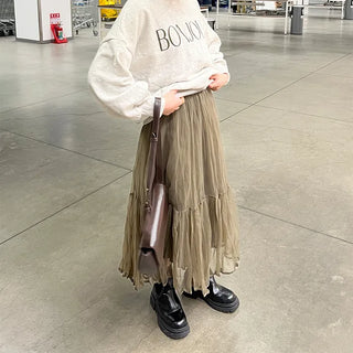 Chiffon wrinkle long skirt