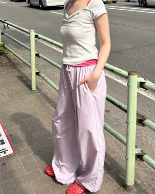 Colorful pintuck wide-leg pants
