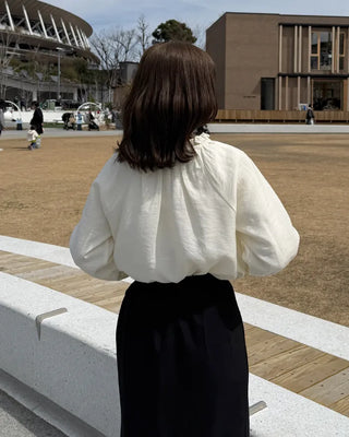 Frill neck ribbon strap blouse