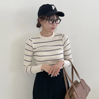 Slim-fit striped ribbed knit