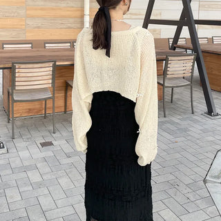 Ribbon detail knit bolero