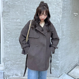 Belted trench short coat