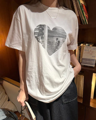 Heart print short-sleeved T-shirt