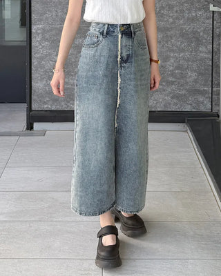 Fringe detail denim skirt