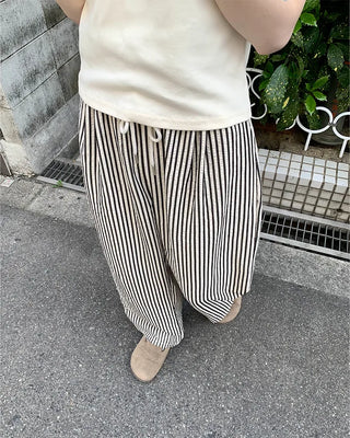 Striped elastic waist pants