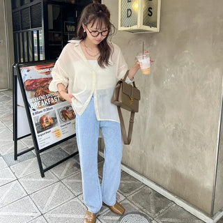 Drop-shoulder sheer shirt