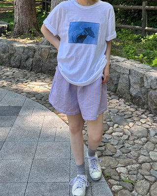 Elastic waist striped shorts