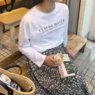 Simple lettering long-sleeved T-shirt