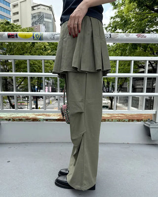 Pleated skirt wide slacks