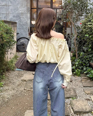Shirred off-shoulder blouse with frill detail