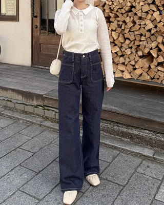See-through half-open collar knit