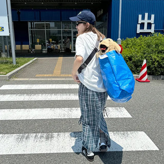 Checked ribbon strap long skirt