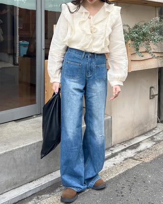 Frilled ribbon blouse