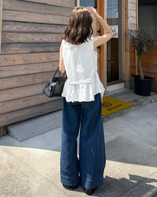 Pocket Two-Button Wide Denim Pants