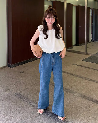 Back ribbon shirred blouse