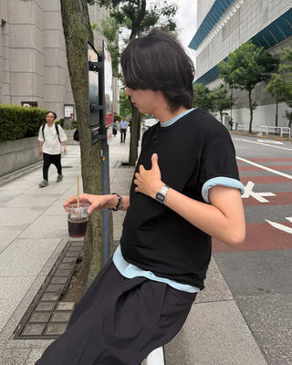 Henley neck simple short-sleeved T-shirt