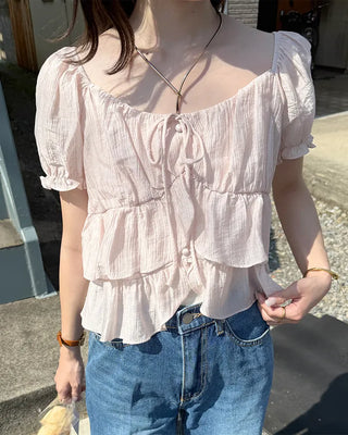 Ribbon string tiered blouse