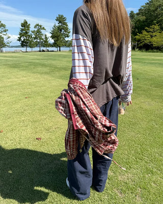 (Unisex) 2-Way Check Hooded Windbreaker