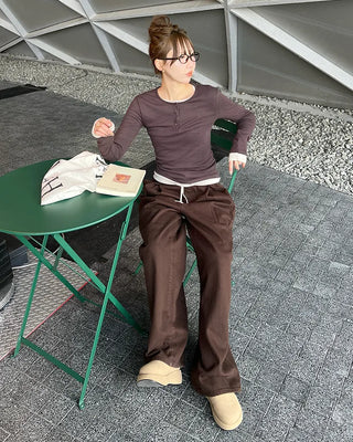 Cotton pintuck wide-leg pants