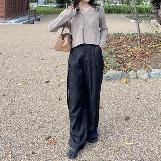 Pointed button rib knit cardigan