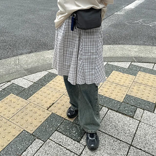 Pleated check midi skirt