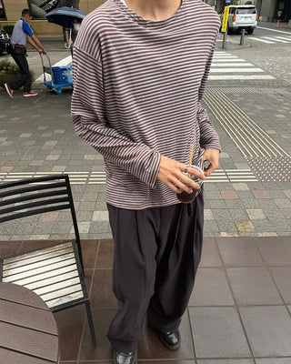 Striped boat neck summer long-sleeve T-shirt