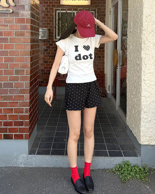 LOVE Dot Semi-Crop Short-Sleeve T-Shirt
