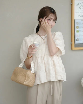 Shirred rattan square bag