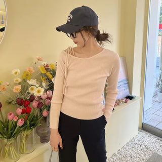 Asymmetrical Ribbon Knit T-Shirt