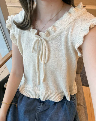 French Girly Frill Sleeveless Knit