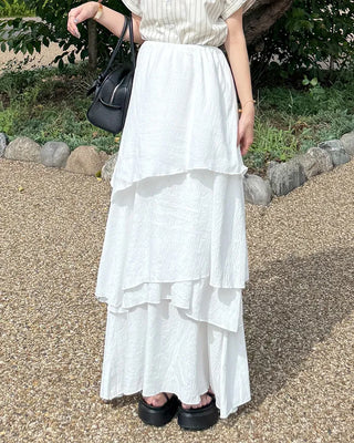 Asymmetrical tiered banded long skirt