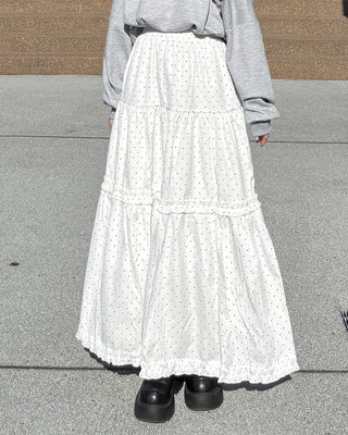 Frilled polka dot long skirt