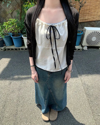 Two-tone striped gathered camisole