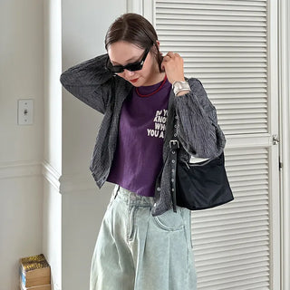 Checked string hooded shirt