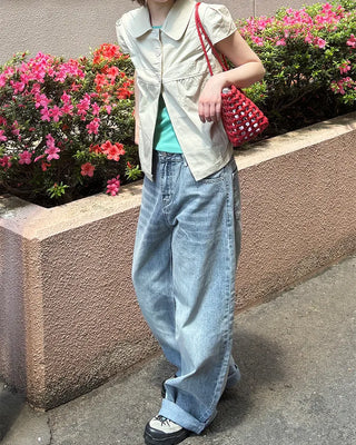 Basic wide-leg denim pants