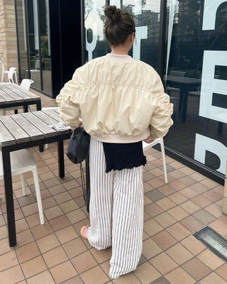 Striped string point wide-leg pants with elastic waistband